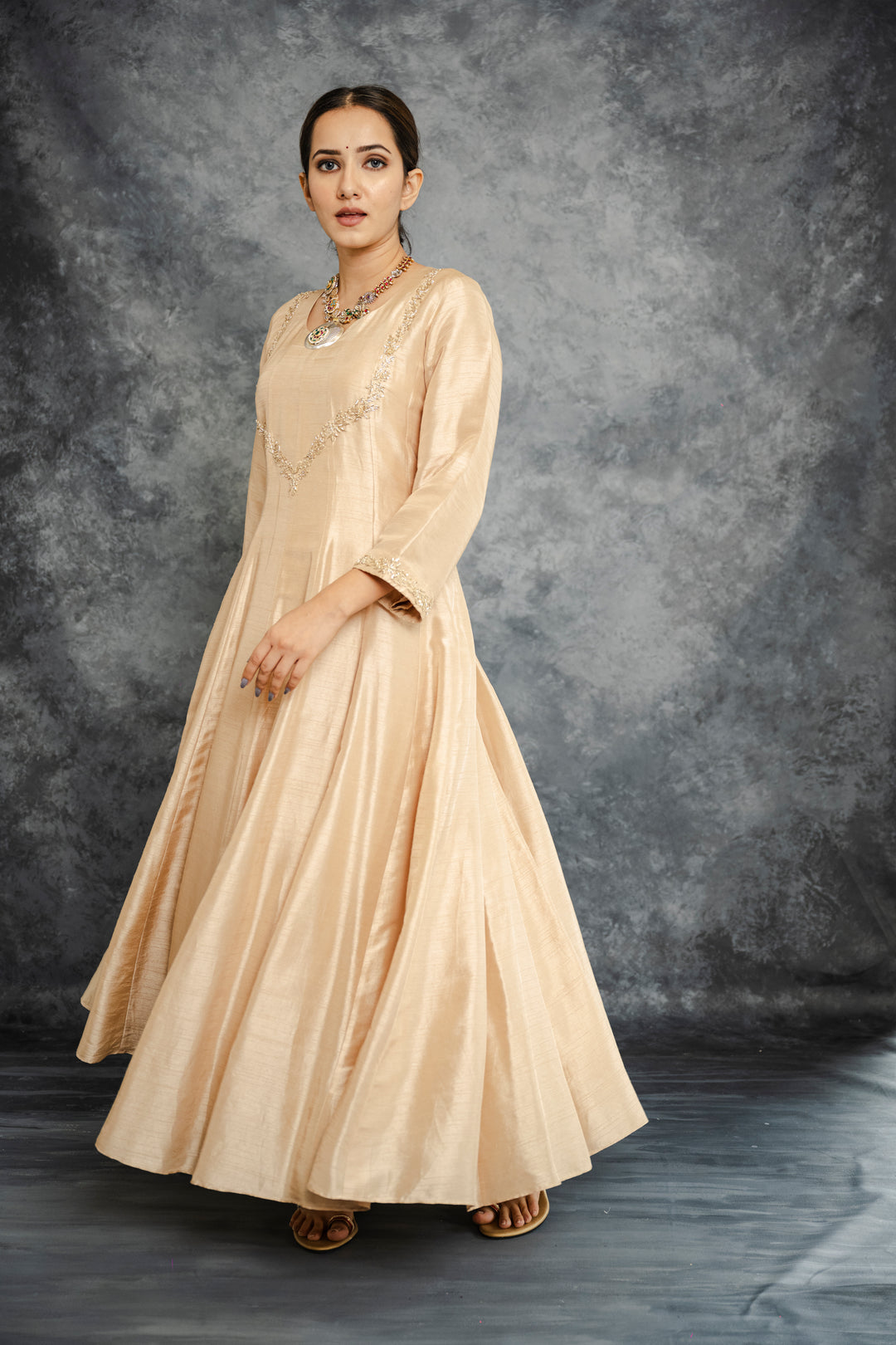 golden colour anarkali dress set Color::Black ECCO Metropole London - Modesty customization available. high priority