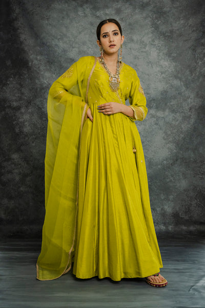 Lime green Anarkali set