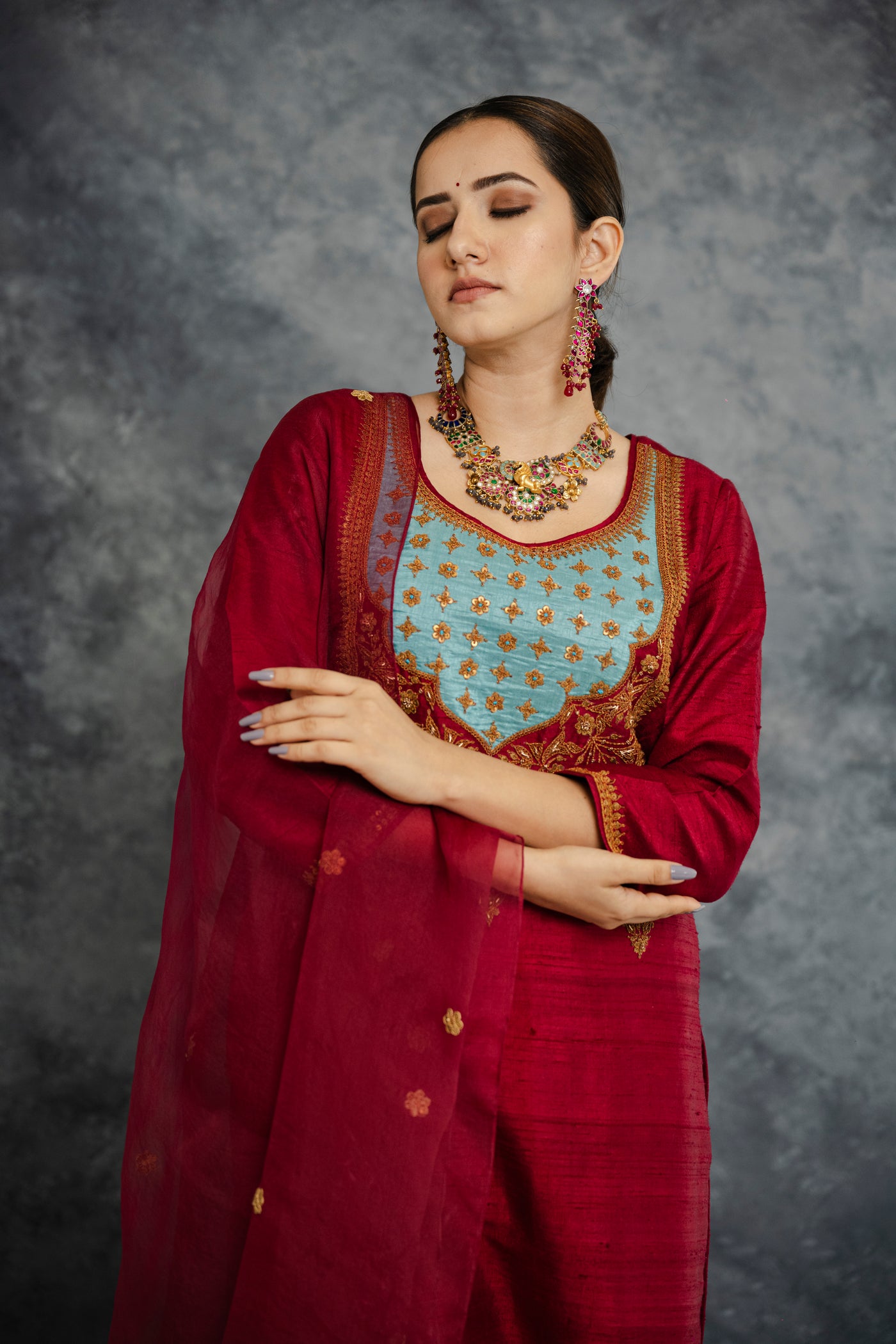 Red & Blue kurta set