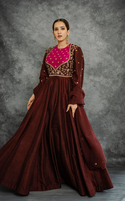 BROWN ANARKALI SET