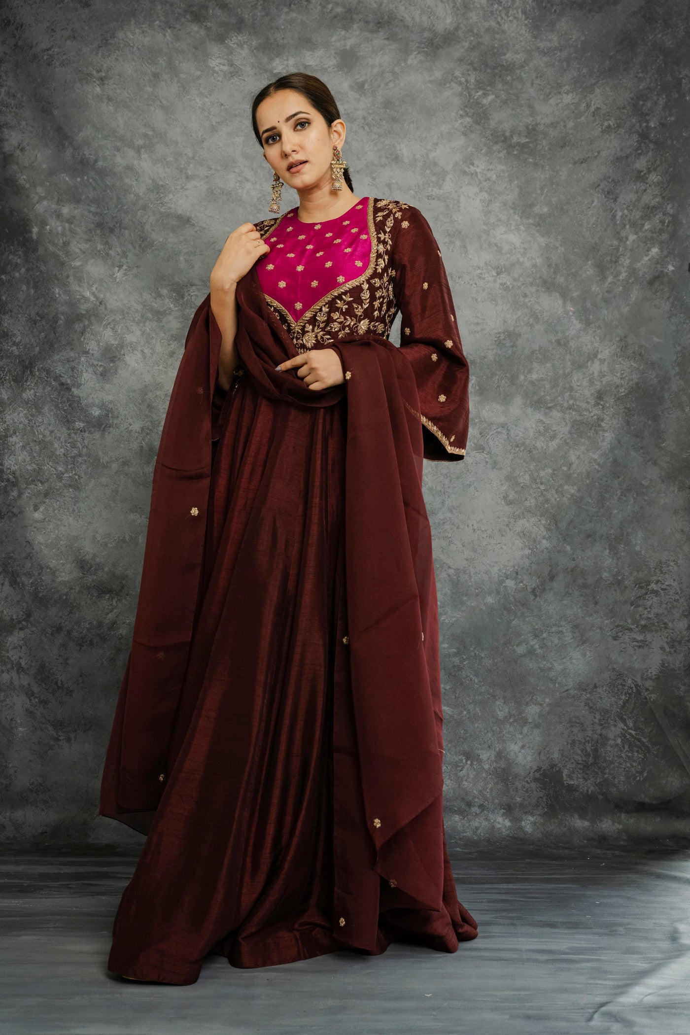 BROWN ANARKALI SET