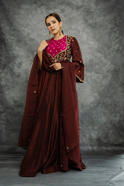 BROWN ANARKALI SET