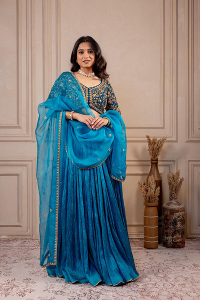 TEAL BLUE CRUSH LEHENGA