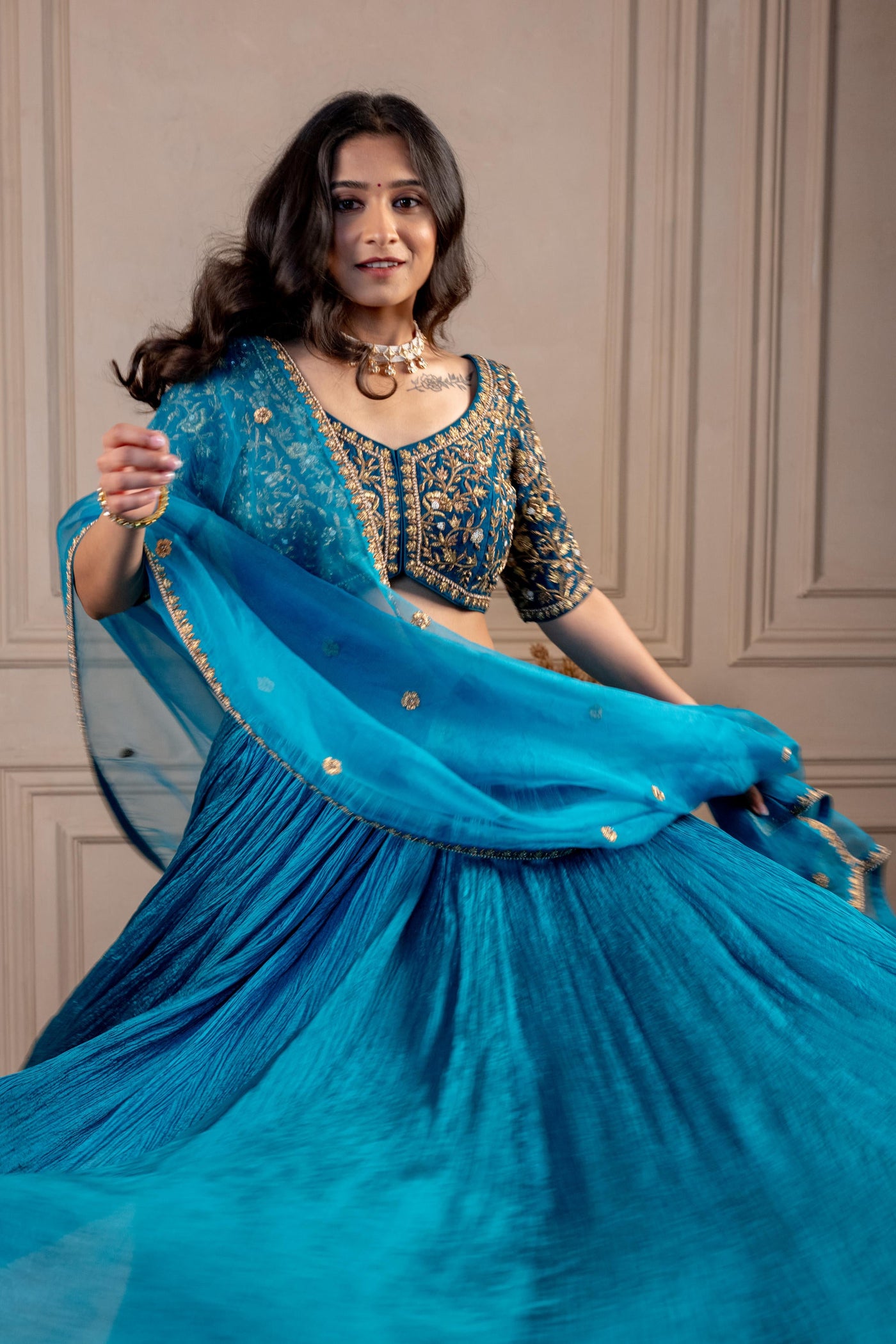 TEAL BLUE CRUSH LEHENGA