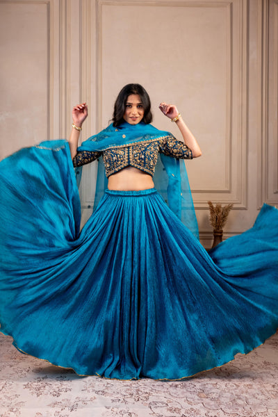 TEAL BLUE CRUSH LEHENGA