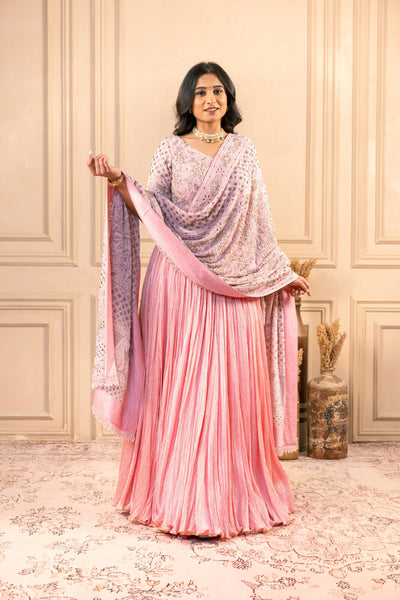 BLUSH PINK LUKHNAVI CRUSH LEHENGA SET