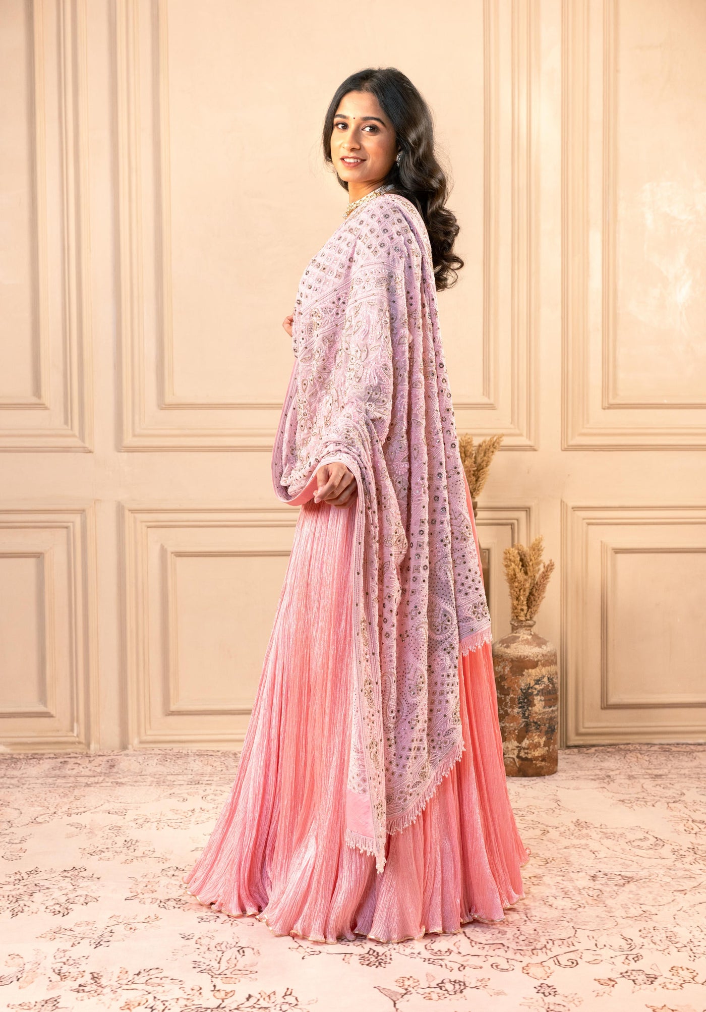 BLUSH PINK LUKHNAVI CRUSH LEHENGA SET
