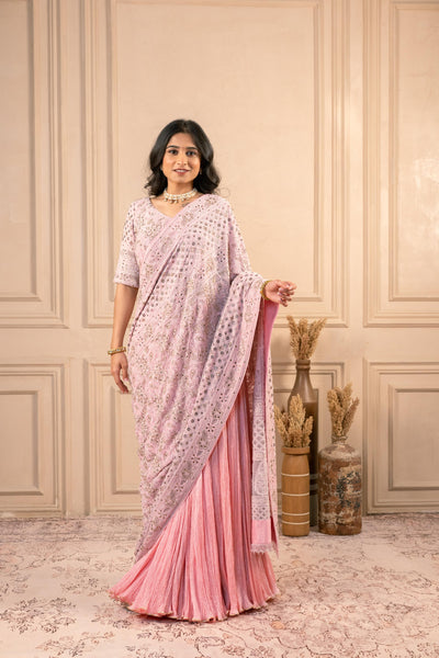BLUSH PINK LUKHNAVI CRUSH LEHENGA SET