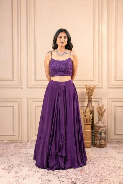 PURPLE DREP LEHENGA SET