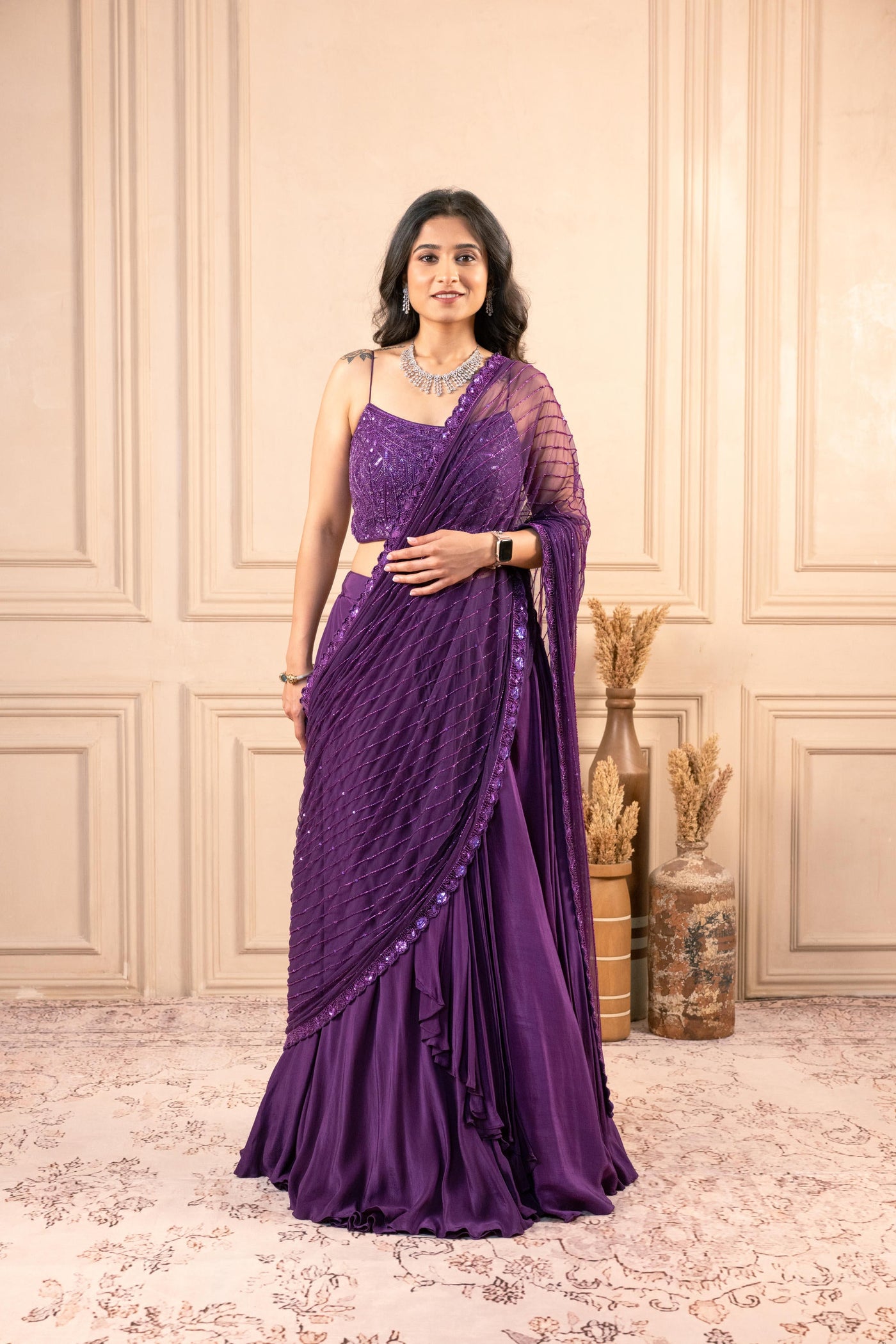 PURPLE DREP LEHENGA SET