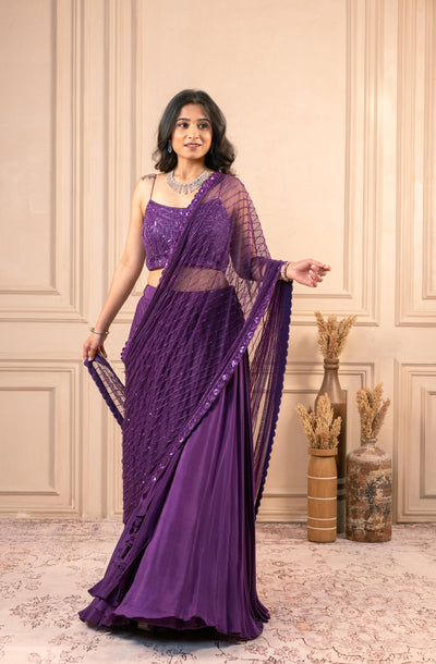 PURPLE DREP LEHENGA SET
