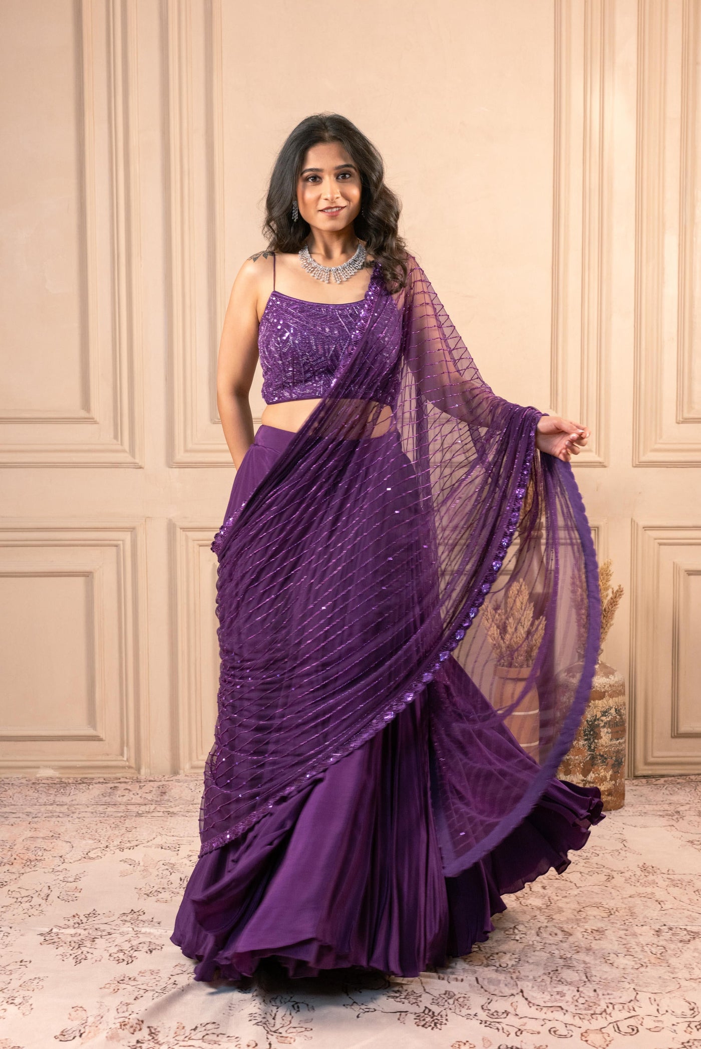 PURPLE DREP LEHENGA SET