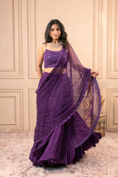 PURPLE DREP LEHENGA SET