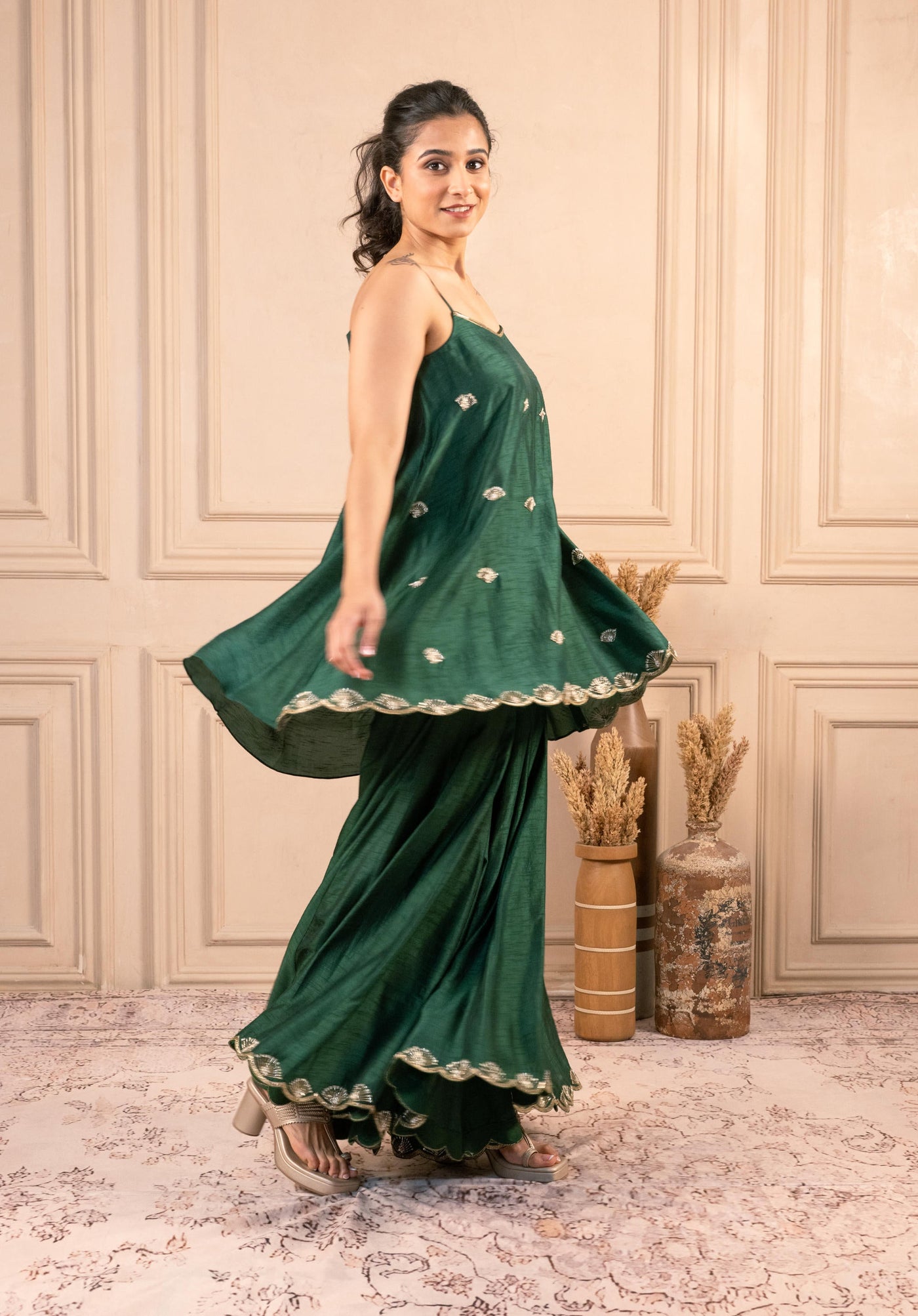 BOTTEL GREEN PEPLUM SARARA SET