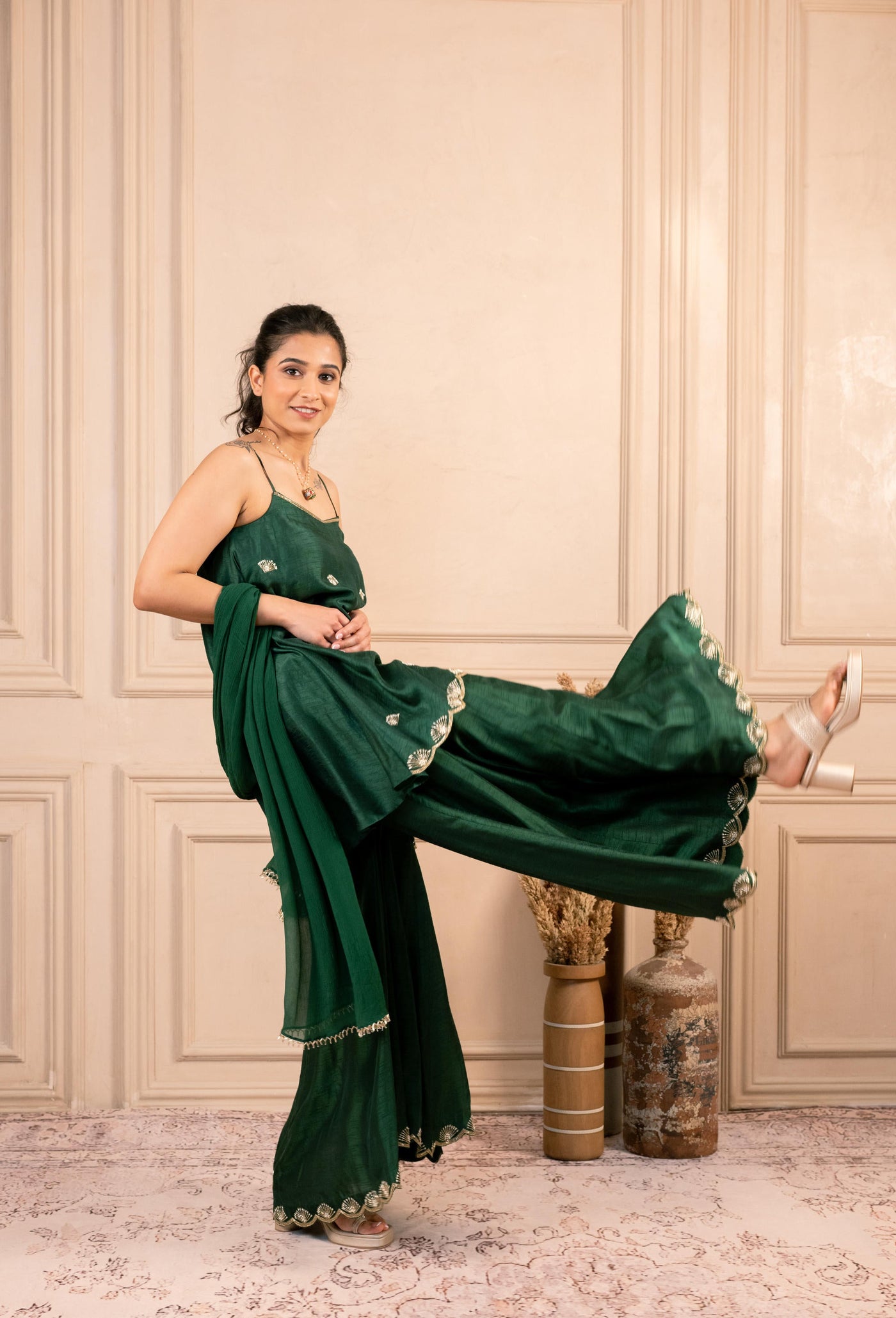 BOTTEL GREEN PEPLUM SARARA SET