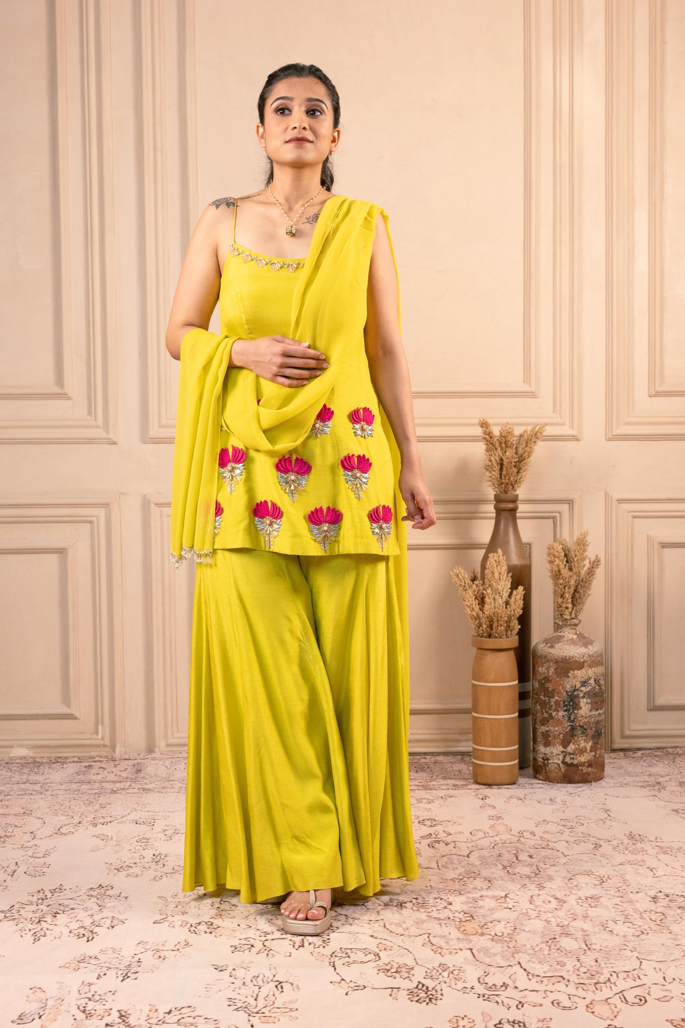 LIME YELLOW KURTA SARARA SET