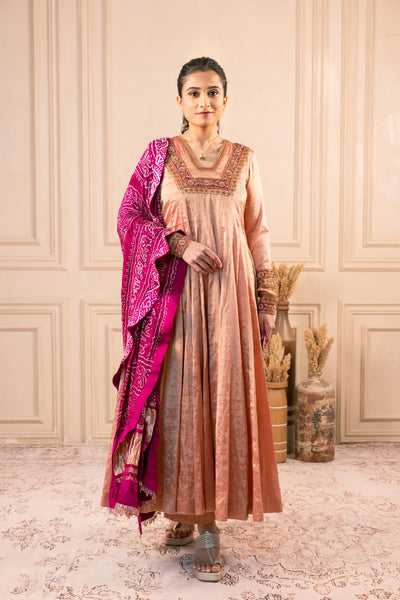 ROSE GOLD TISSUE ANARKALI