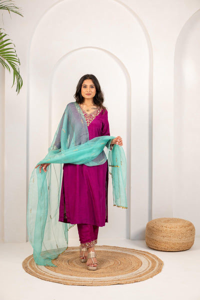 MAGENTA & ENG GREEN KURTA SET