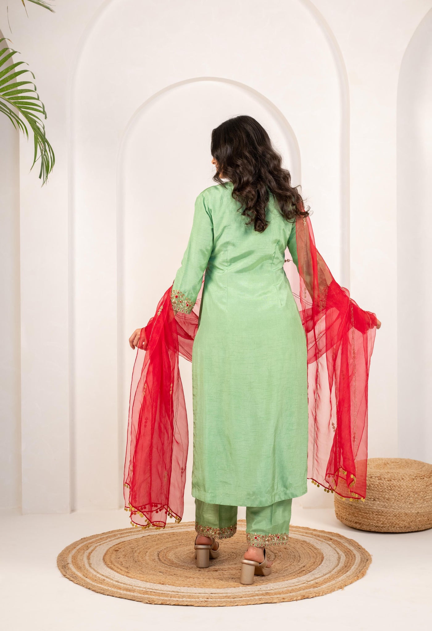 LIGHT GREEN & RED KURTA SET