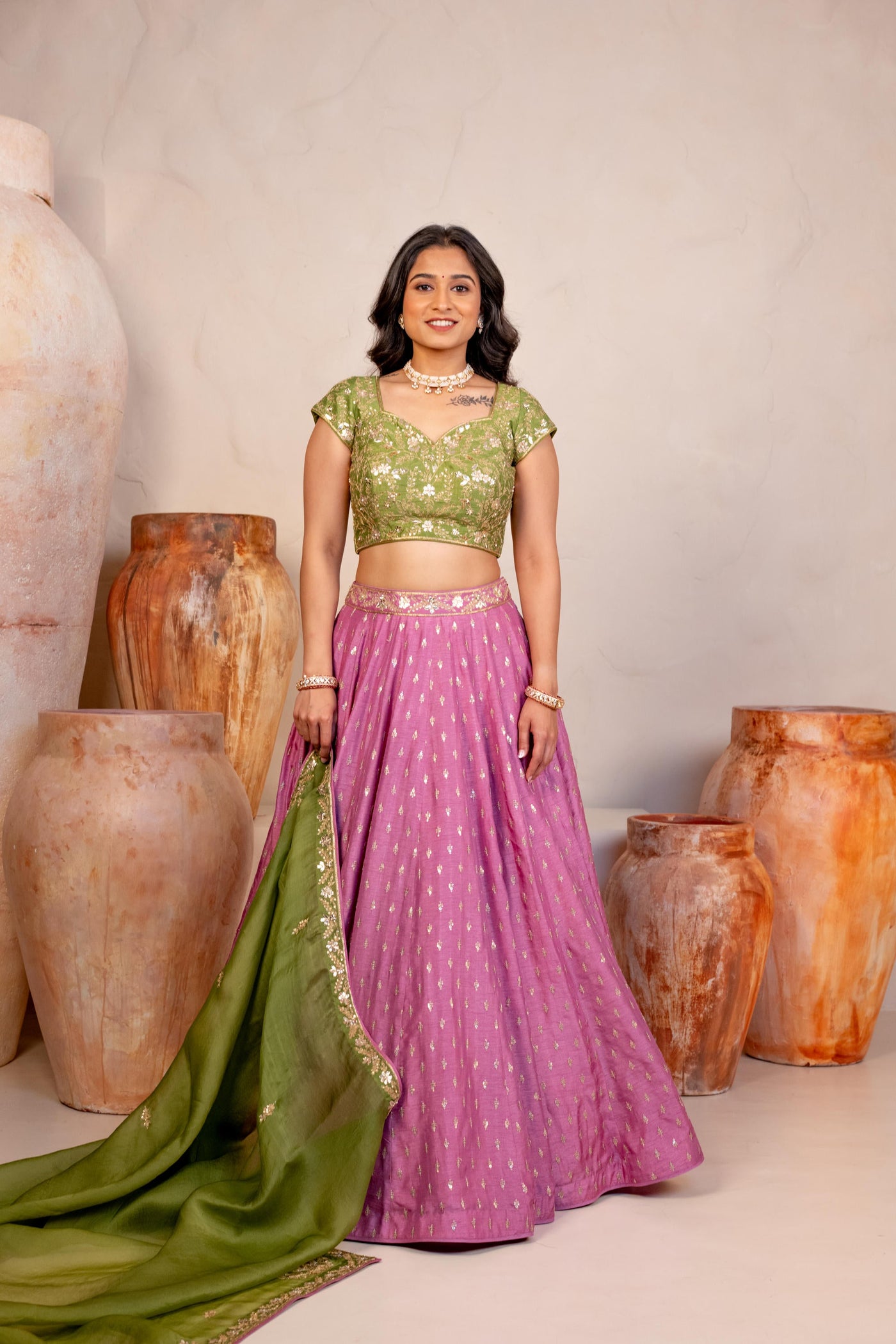 PINK AND GREEN LEHENGA SET