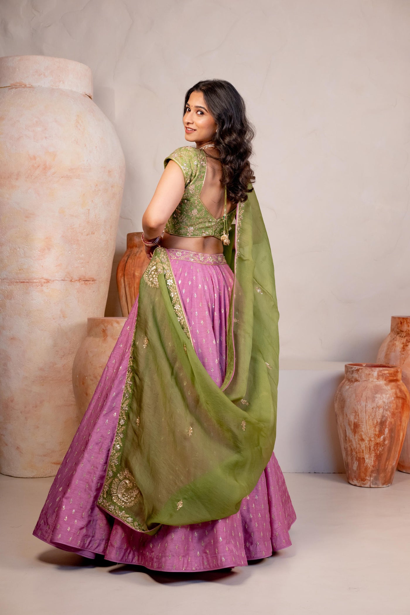 PINK AND GREEN LEHENGA SET