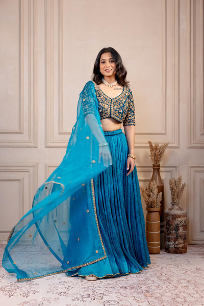 TEAL BLUE CRUSH LEHENGA