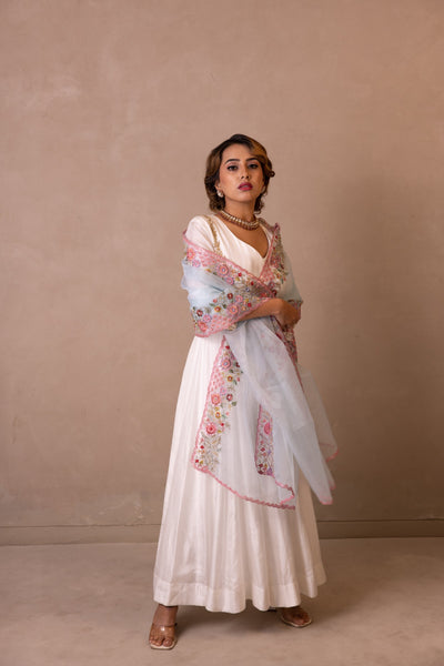 White anarkali set