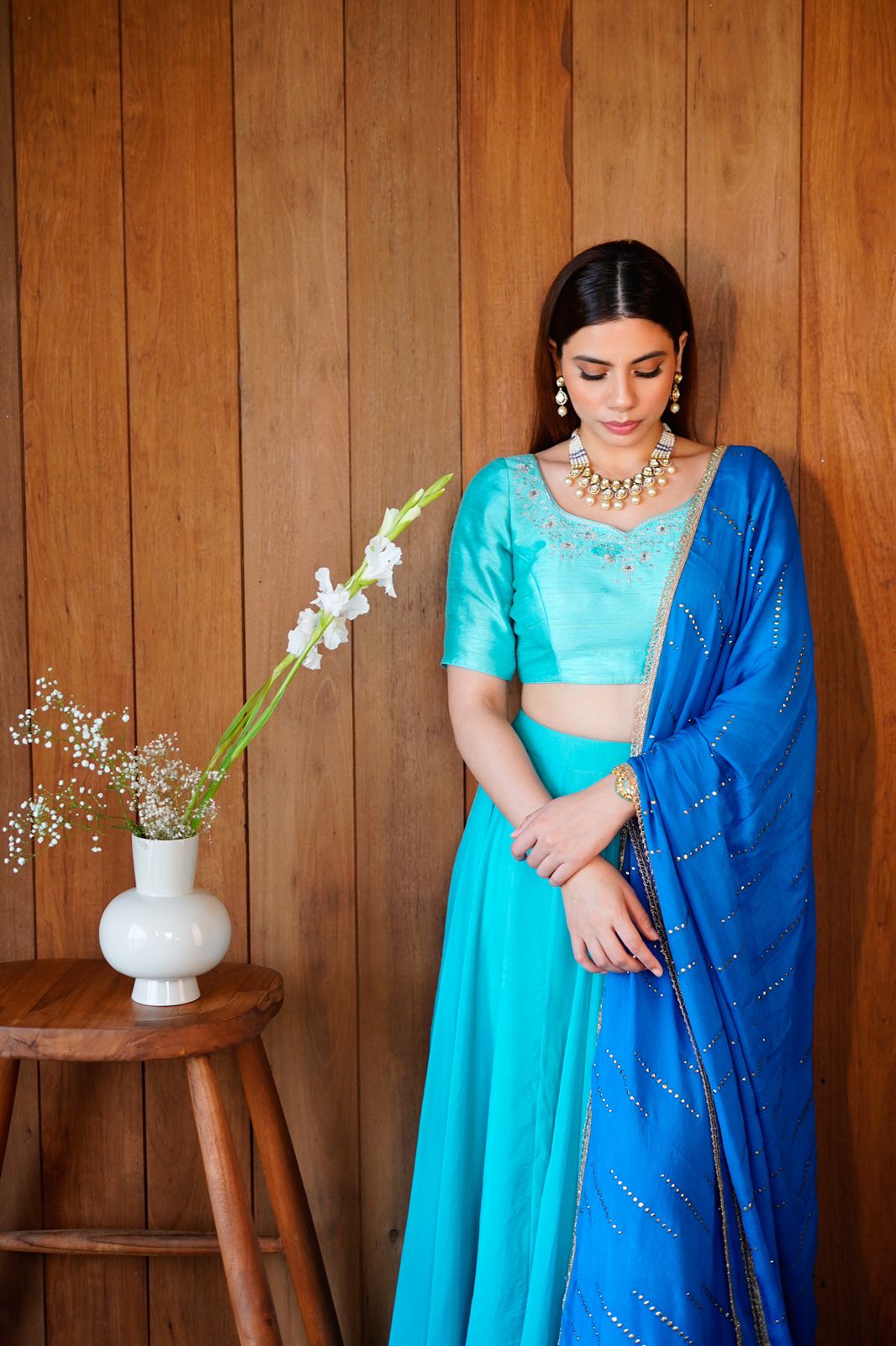 Cyan blue choli set