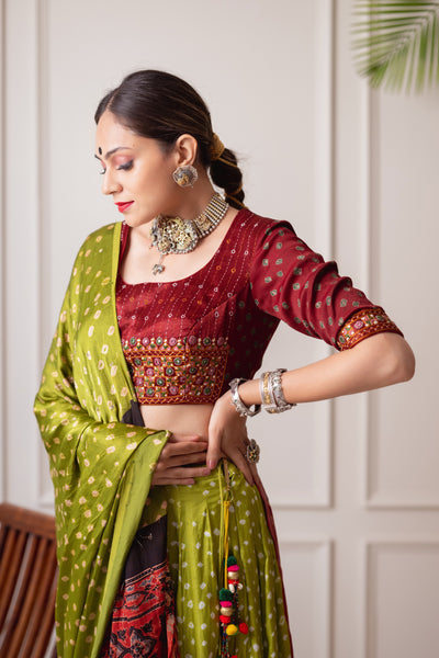 Sheen green choli set