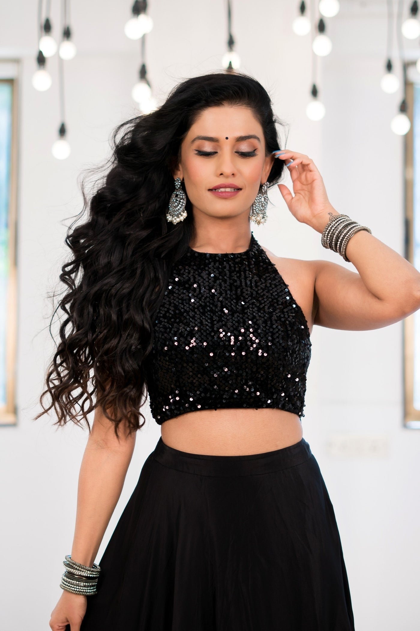 Black sequins choli set