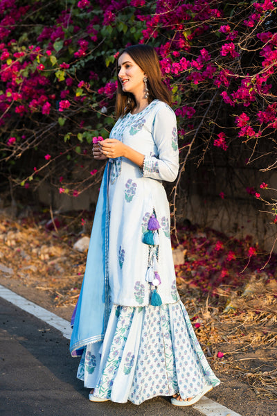 Whispy blue sharara set