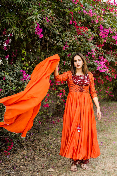 Salamander orange anarkali set