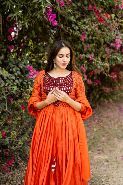 Salamander orange anarkali kurta