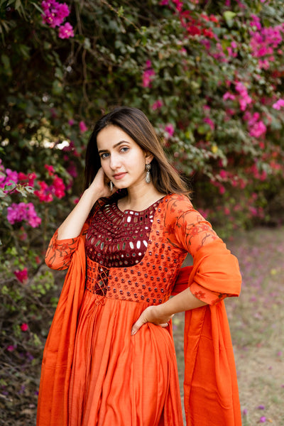 Salamander orange anarkali set