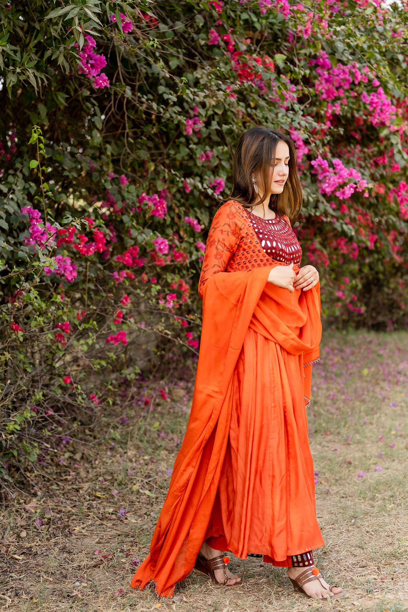 Salamander orange anarkali set