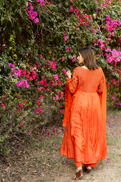 Salamander orange anarkali set