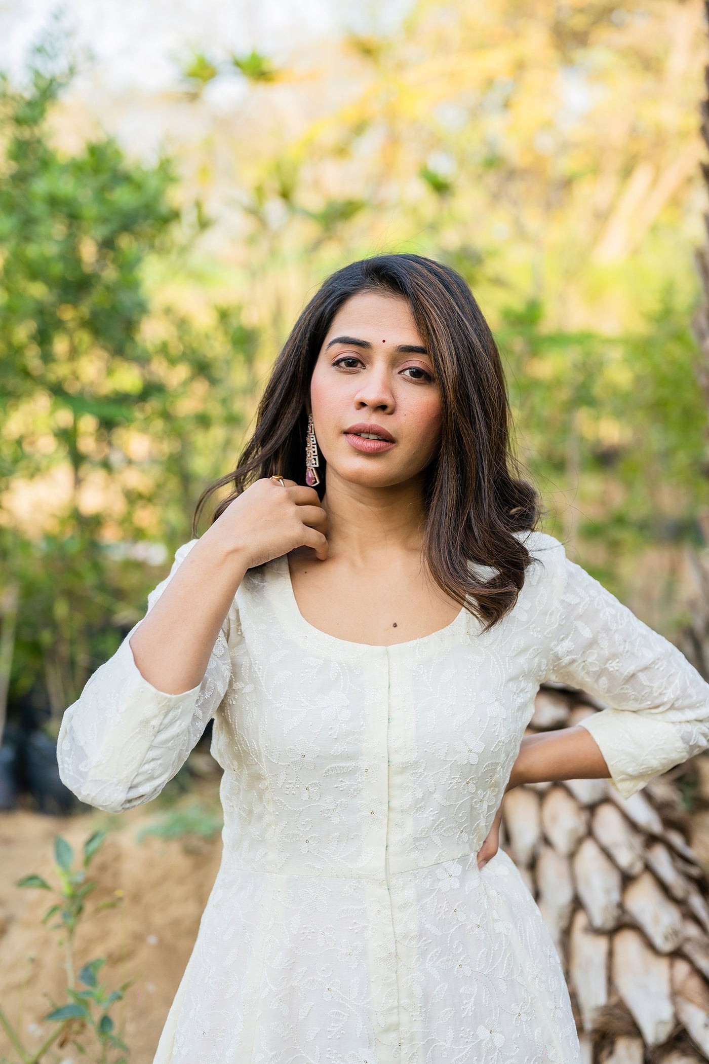 Lucknowi pearl white anakali kurta