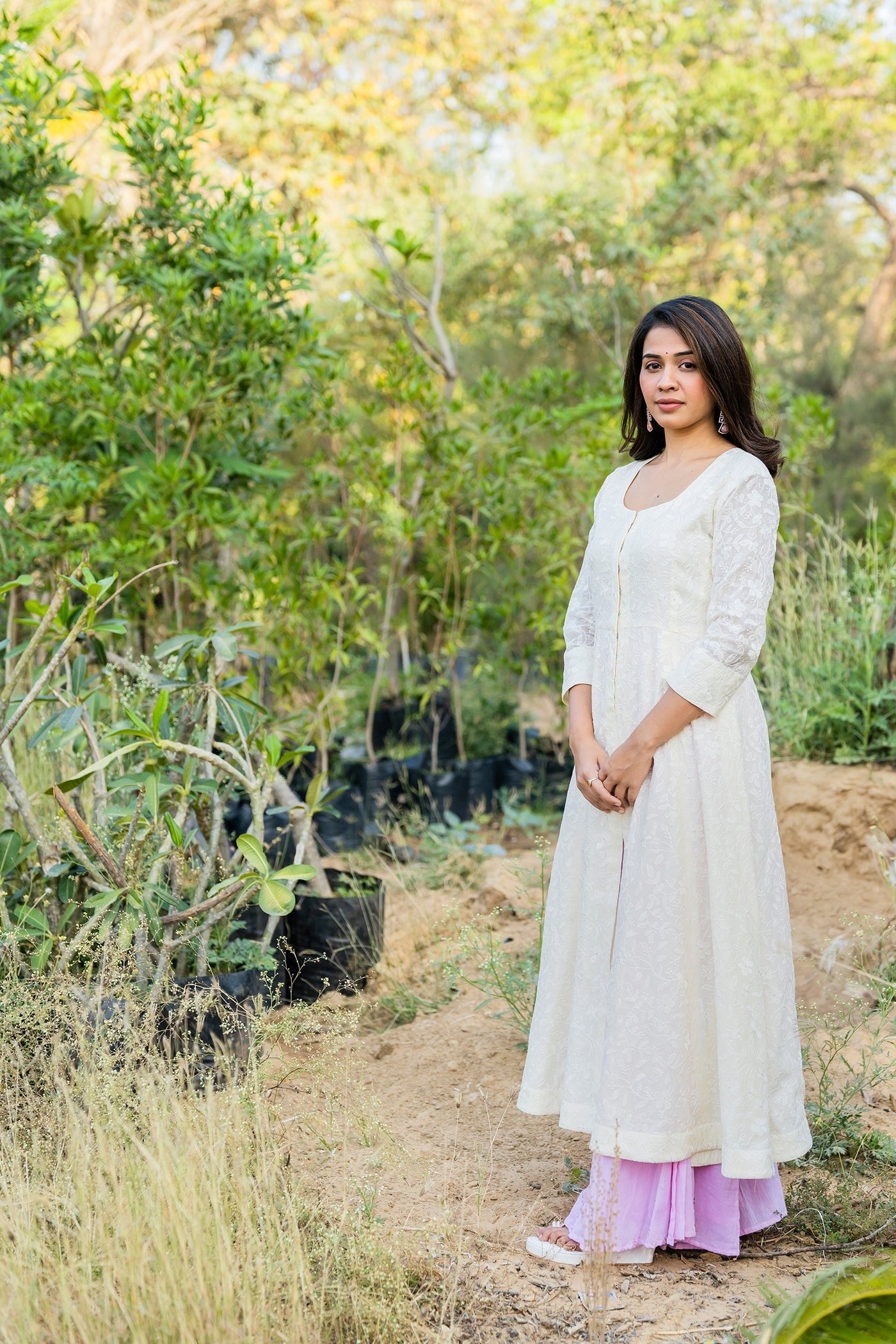 Lucknowi pearl white anakali kurta