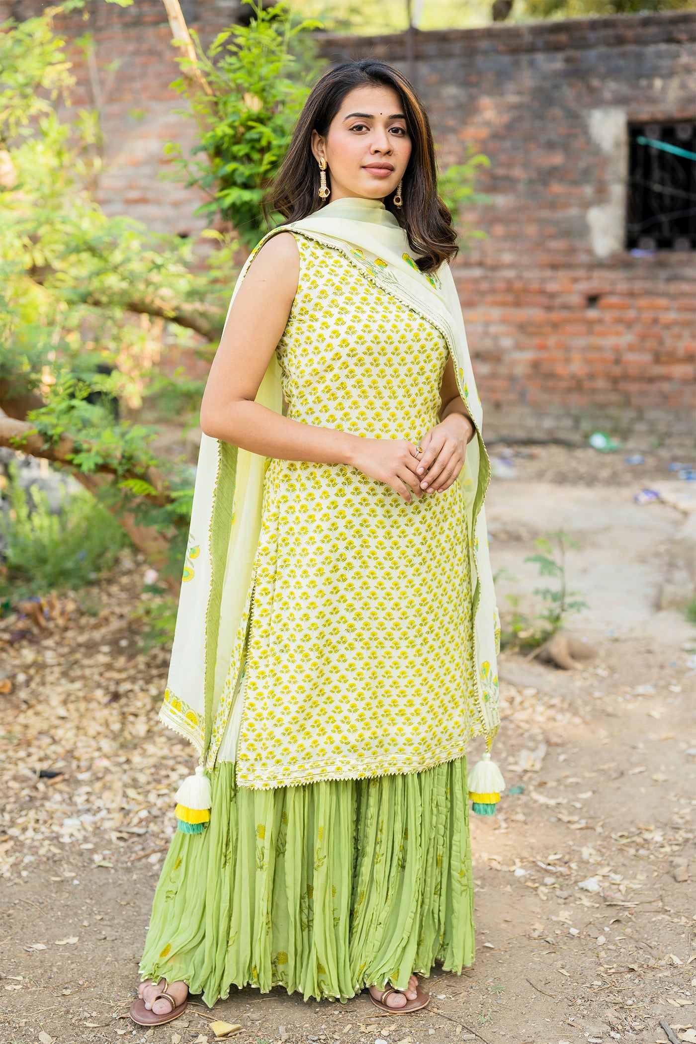 Parchment yellow sharara set