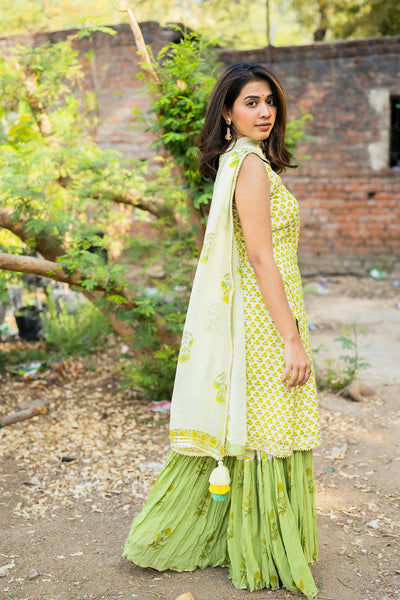 Parchment yellow sharara set