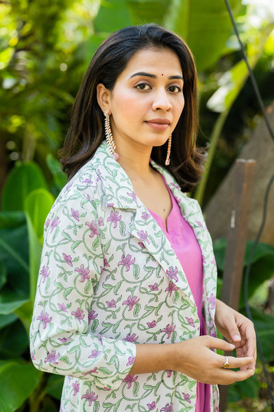 Carnation pink long dress with jacket