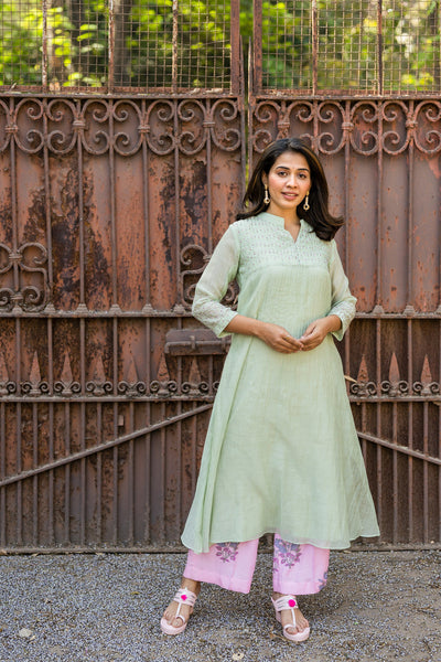 Crushed mint green kurta set