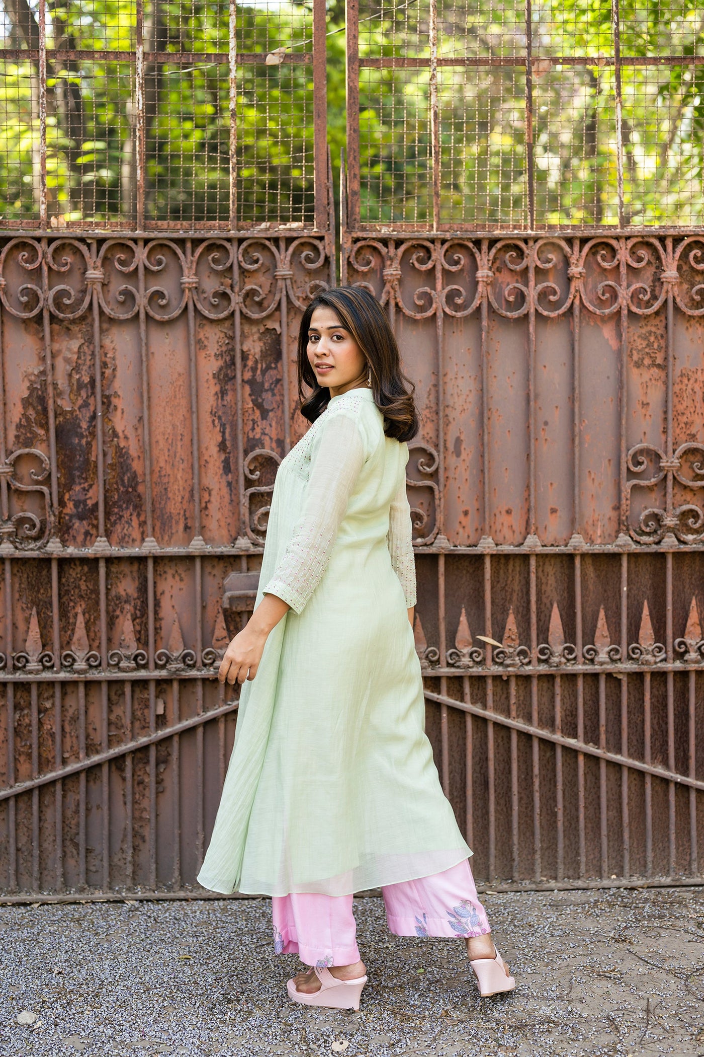 Crushed mint green kurta set