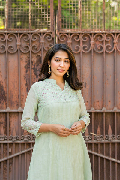 Crushed mint green kurta set