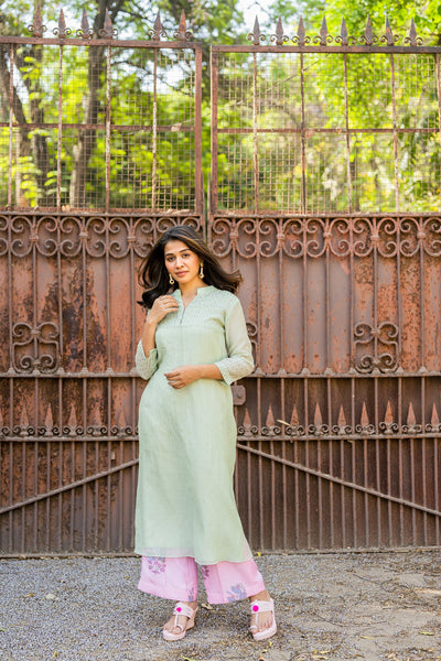 Crushed mint green kurta set