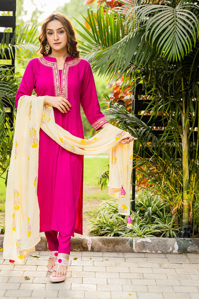 Fuschia pink kurta set