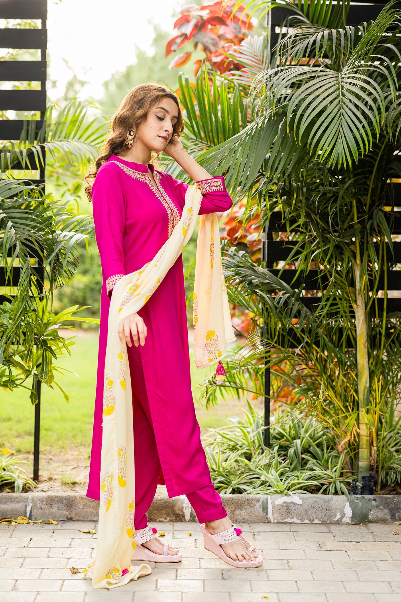 Fuschia pink kurta set