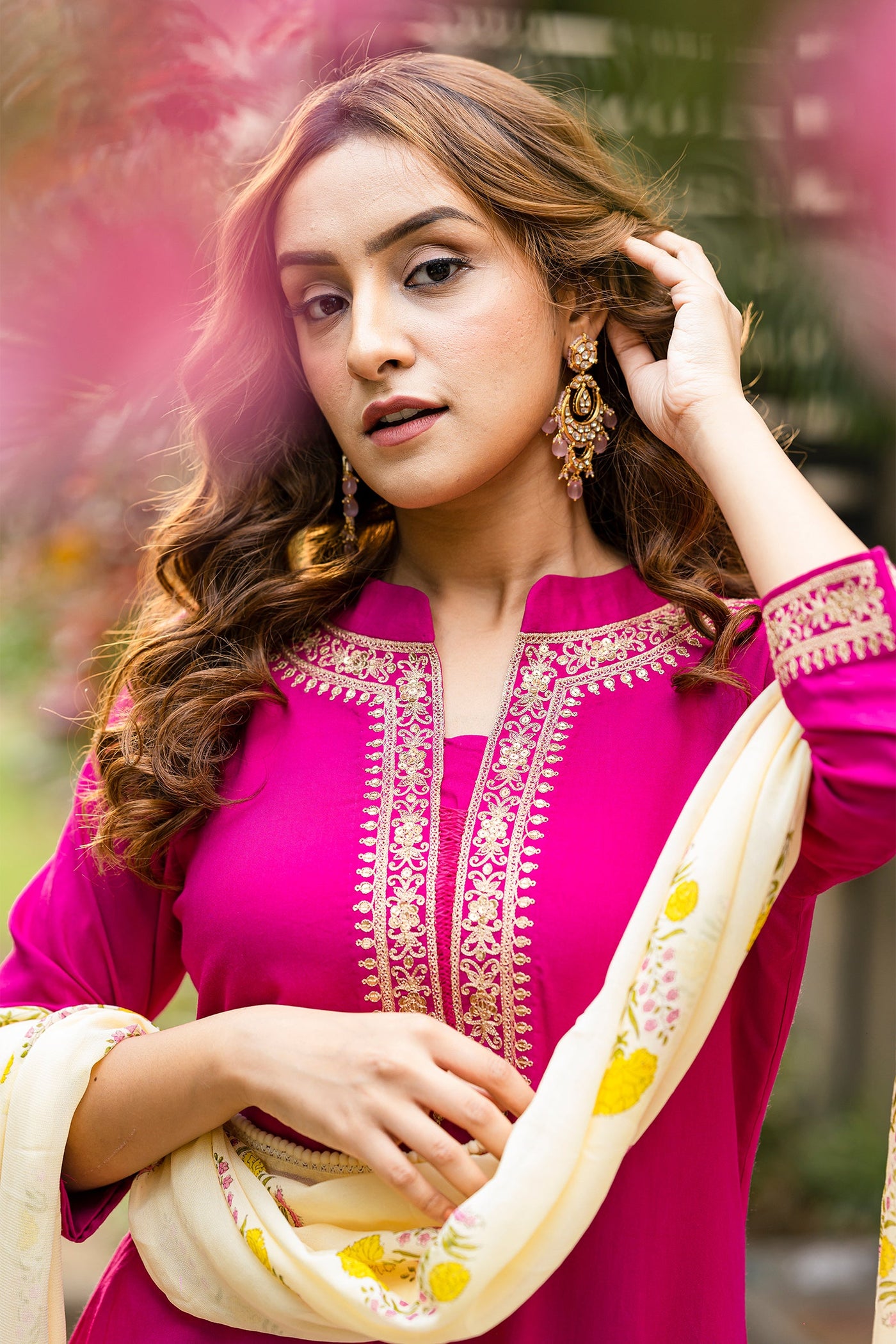 Fuschia pink kurta set