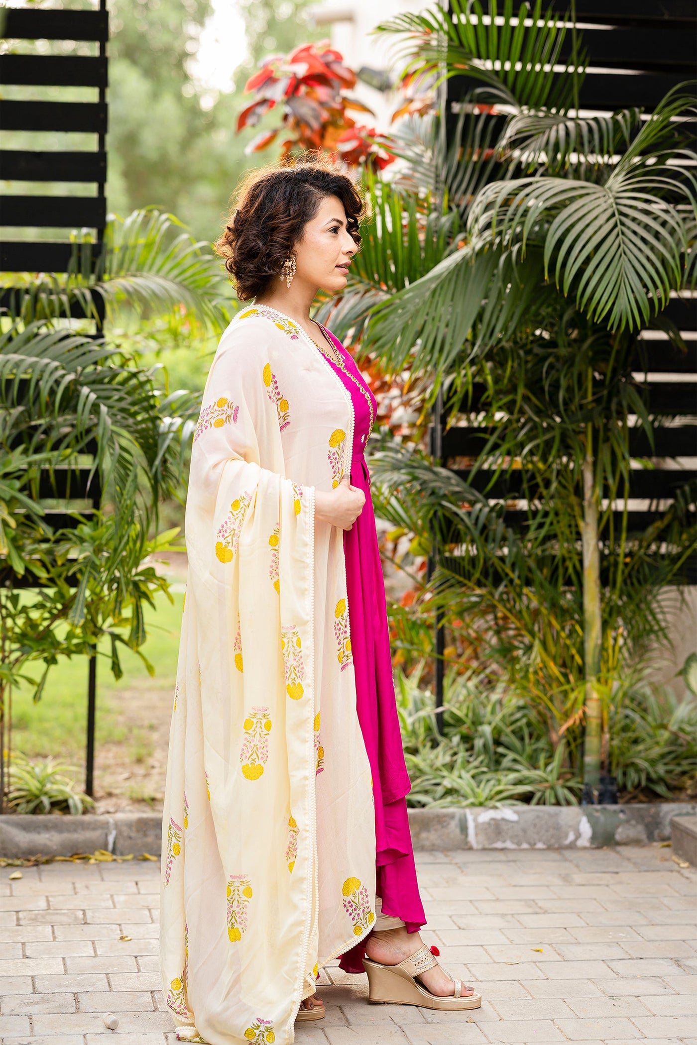 Fucshia pink angarkha set