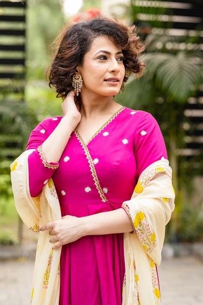 Fucshia pink angarkha set